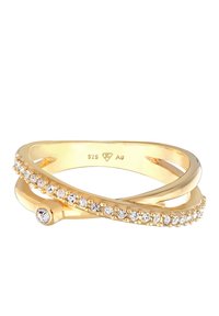 Guldtonet snoet ring med en række klare ædelstens langs den ene side og en lille ædelstensaccent på den modsatte side. 925 sølv.