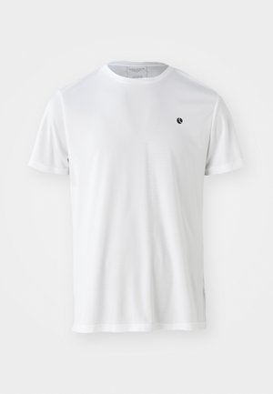 Bijela kratkotrajna majica s kratkim rukavima izrađena od strukturirane tkanine, s okruglim izrezom i malim crnim logotipom na prsima.