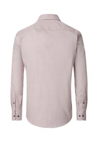 Langlopende shirt van lichtgewicht stof, met een rood-wit geometrisch patroon, een kraag en knoopmanchetten.