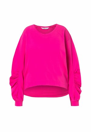 Fuchsia sweatshirt med rund halsudskæring, tætsiddende manchetter og voluminøse puffærmer. Fremstillet af blødt materiale med en glat tekstur.