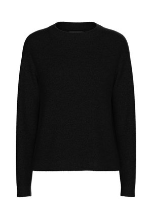 Svart stickad tröja med långa ärmar, rundad halsringning och en något avslappnad passform. Mjuk textur och ribbad nederkant.