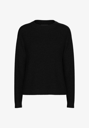 Svart stickad tröja med långa ärmar, rundad halsringning och en något avslappnad passform. Mjuk textur och ribbad nederkant.