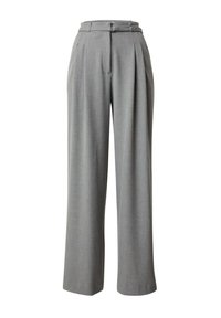 Grijze op maat gemaakte broeken met een hoge taille, plooien en een riemlus, met een gladde textuur en een brede pijpenontwerp.