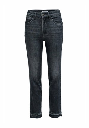 Jeans in denim nero con vestibilità dritta, design a cinque tasche, orlo grezzo e leggera scoloritura. Realizzati in robusto materiale di cotone.