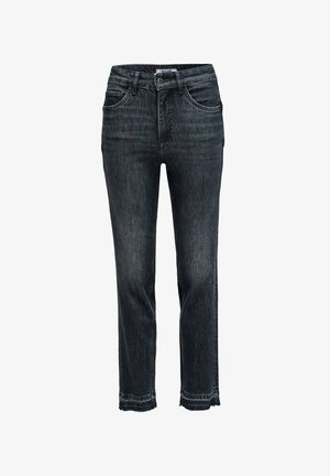 Zwarte denim jeans met een rechte pasvorm, vijf zakken, rauwe zoom en subtiele vervaging. Gemaakt van stevige katoen.