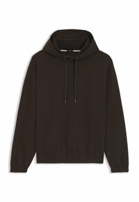 Felpa con cappuccio marrone dal taglio rilassato, con tasca frontale, cordini e una piccola etichetta con logo sul petto. Tessuto dalla texture morbida.