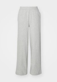 Graue Jogginghose aus weichem Stoff, mit weitem Bein, elastischem Taillenzug und Seitentaschen. Schlichtes und lässiges Erscheinungsbild.