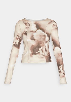 SOMETHINGNEW, SNTHEODORA CROP TOP - Блуза с дълги ръкави - oatmeal/print