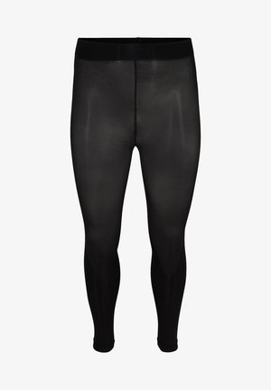 Sorte, gennemsigtige leggings med en glat tekstur, elastisk talje og tætsiddende design. Ingen synlige mønstre eller hardware detaljer.