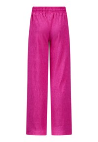Rooze wijde broek gemaakt van textuurstof met een elastische tailleband. Het ontwerp heeft verticale strepen over de gehele lengte.