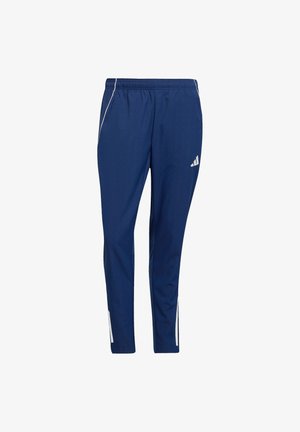 Pantaloni sportivi blu navy realizzati in materiale leggero, con una vestibilità affusolata, vita elastica e dettagli bianchi laterali.