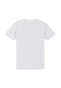 Lys hvid kortærmet t-shirt vist fladt fra ryggen med rund hals på en hvid baggrund.