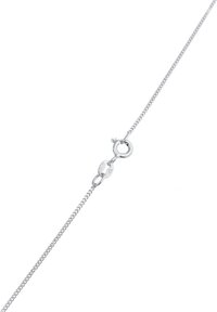 Collana in argento con una texture intrecciata, dotata di un chiusura rotonda e piccoli anelli ovali, su uno sfondo bianco.