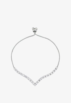 Zilveren kettingarmband met een V-vormige rij van heldere ronde kristallen, voorzien van een veilige balsluiting.