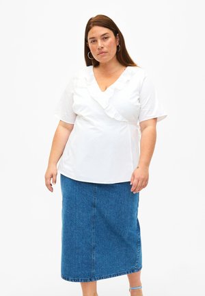 Zizzi IN MIDI-LÄNGE MIT SCHLITZ HINTEN - Denimov sukn - denim blue