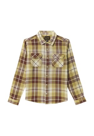 Langärmliges karierter Hemd in Gelb, Braun und Weiß. Mit zwei Brusttaschen und einem Button-Down-Kragen. Aus einem Stoff mit strukturierter Oberfläche.