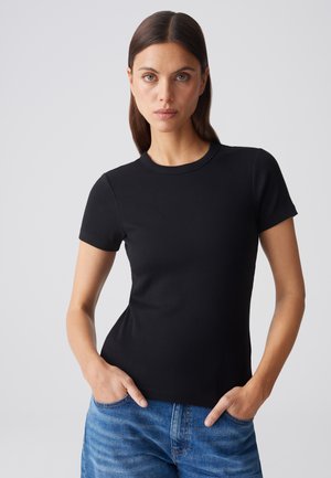 OPUS SLIM FIT RIB - T-Shirt basic - black