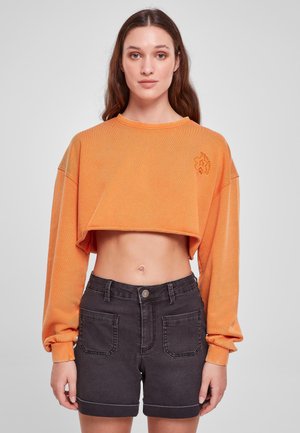 Urban Classics CROPPED FLOWER EMBROIDERY TERRY CREW - Mikina - vintageorange