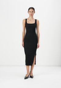 Even&Odd by Zalando - FITTED SQAURE NECK MIDI  DRESS - Džersejové šaty - black Miniatúrny obrázok 1