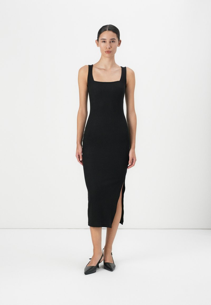 Even&Odd by Zalando - FITTED SQAURE NECK MIDI  DRESS - Džersejové šaty - black, Zväčšiť