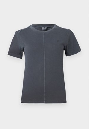 Grey cotton short-sleeve t-shirt with a crew neck, featuring a central stitch detail and a small logo on the upper left side.