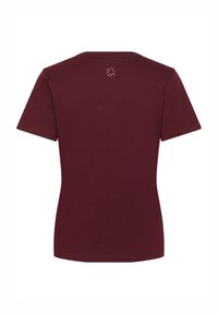 Maroon cotton t-shirt with short sleeves, round neckline, and a small circular logo at the back. Smooth texture with a classic fit.