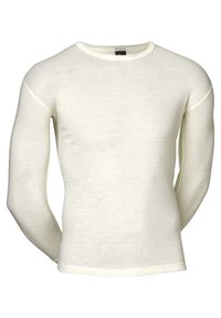 Langarmunterhemd in Off-White, aus einem weichen, leichten Stoff gefertigt. Verfügt über einen Rundhalsausschnitt und ein tailliertes Design mit flachen Nähten.