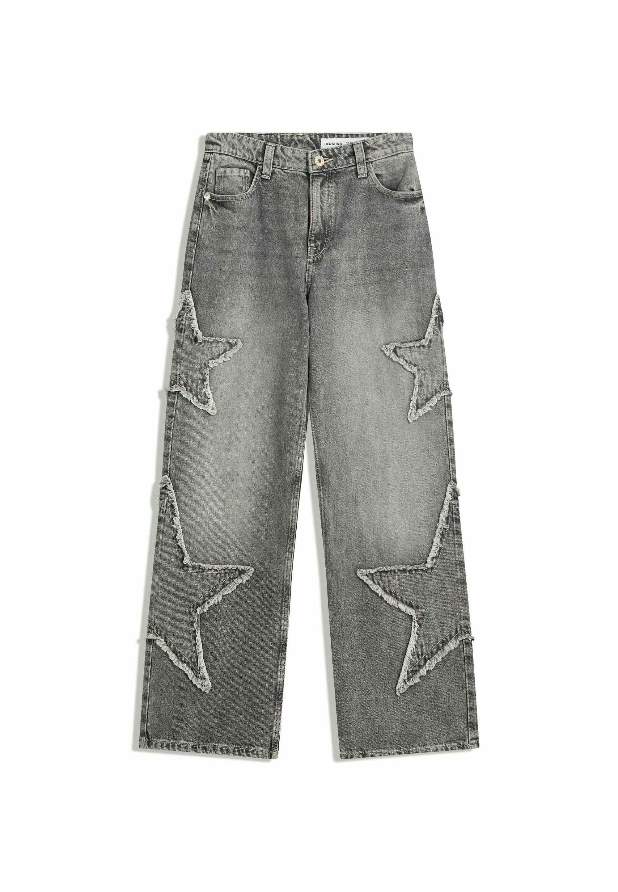Bershka STAR FRINGING Jeans baggy grey/grigio