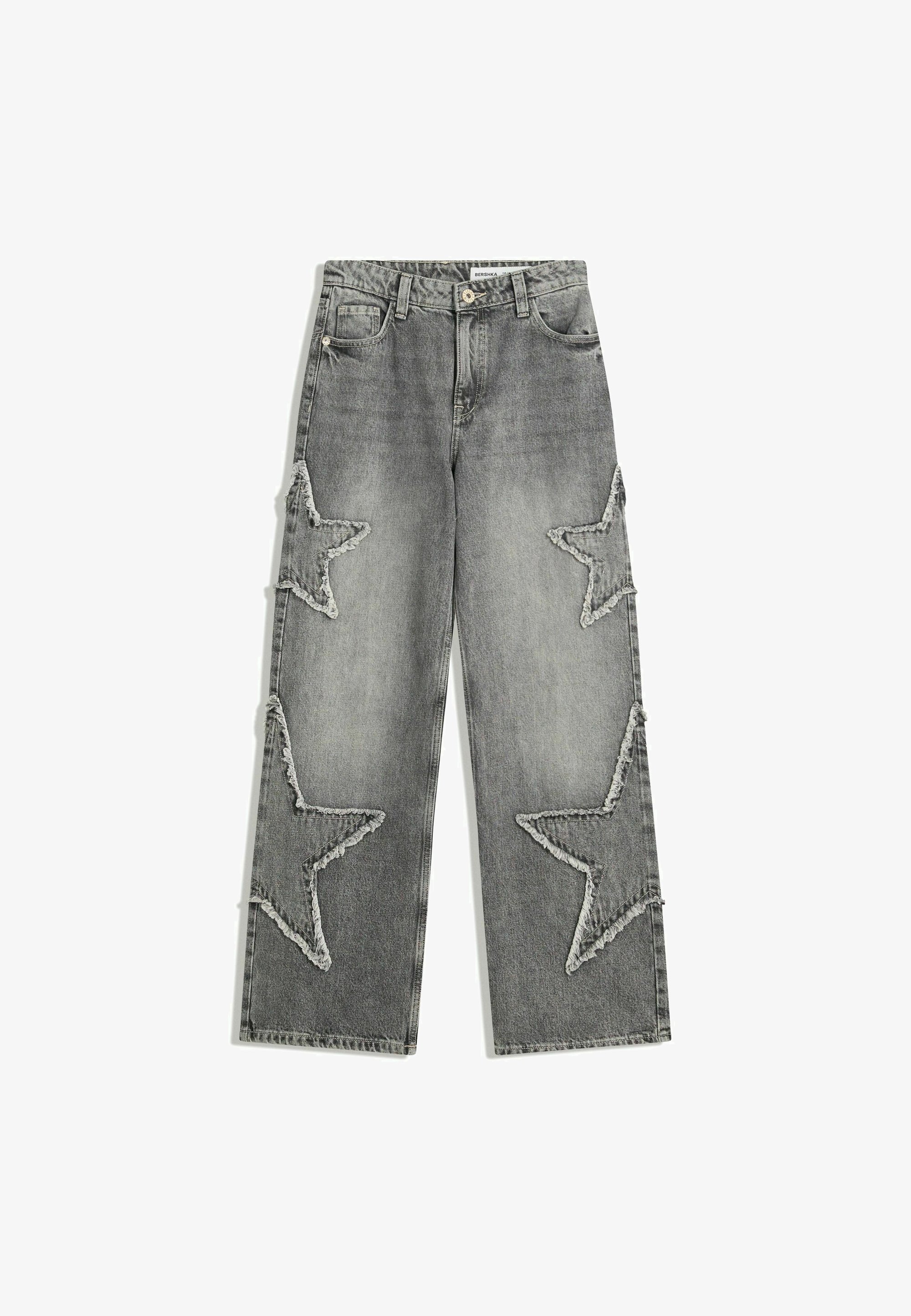 Bershka STAR FRINGING Jeans baggy grey/grigio - Main Image