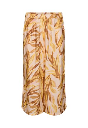 Zizzi, HOSE MIT WEITEM BEIN, BLATTDRUCK UND HOHEM GUMMIZUGBUND. - Pantaloni - gelb