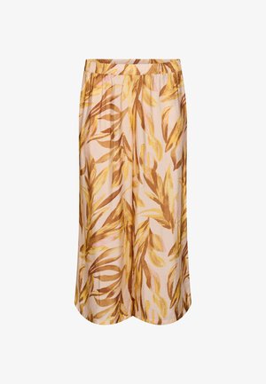 Zizzi, HOSE MIT WEITEM BEIN, BLATTDRUCK UND HOHEM GUMMIZUGBUND. - Pantalon classique - gelb