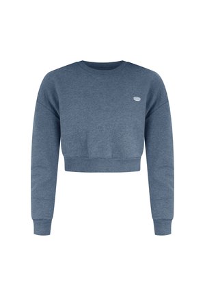 Korte sweatshirt in donkerblauw, gemaakt van een zachte stof. Voorzien van lange mouwen, een ronde halslijn en een klein logo op de borst.
