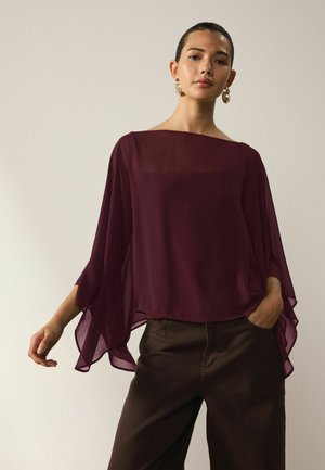 Next, REGULAR FIT - SHEER LAYER CAPE SLEEVE TOP  . - Blouse - burgundy red