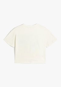 Forkortet hvid bomulds t-shirt med korte ærmer, rund halsudskæring og en glat tekstur. Ingen synlige grafik eller mønstre på bagsiden.
