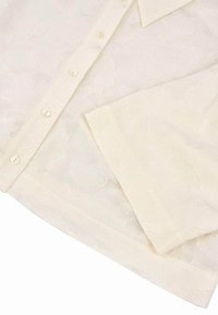 Camicia button-up color crema con una sottile trama floreale, caratterizzata da un colletto a punta e maniche lunghe, realizzata in tessuto leggero.