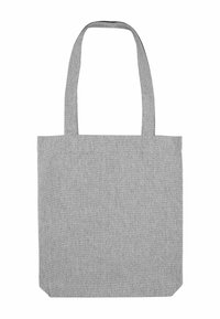 Grijze stoffen draagtas met twee schouderbanden, rechthoekige vorm, vlakke bodem en een gestructureerd oppervlak. Geen zichtbare accenten of patronen.