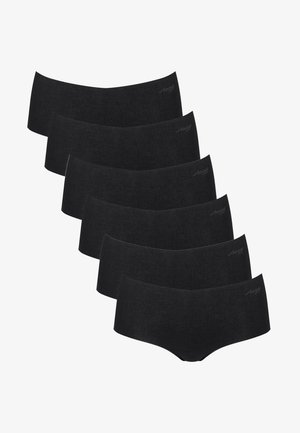 Ensemble de culottes hipster en coton noir, présentant un design sans coutures, une taille élastique et un détail logo. Lot de cinq, texture lisse.
