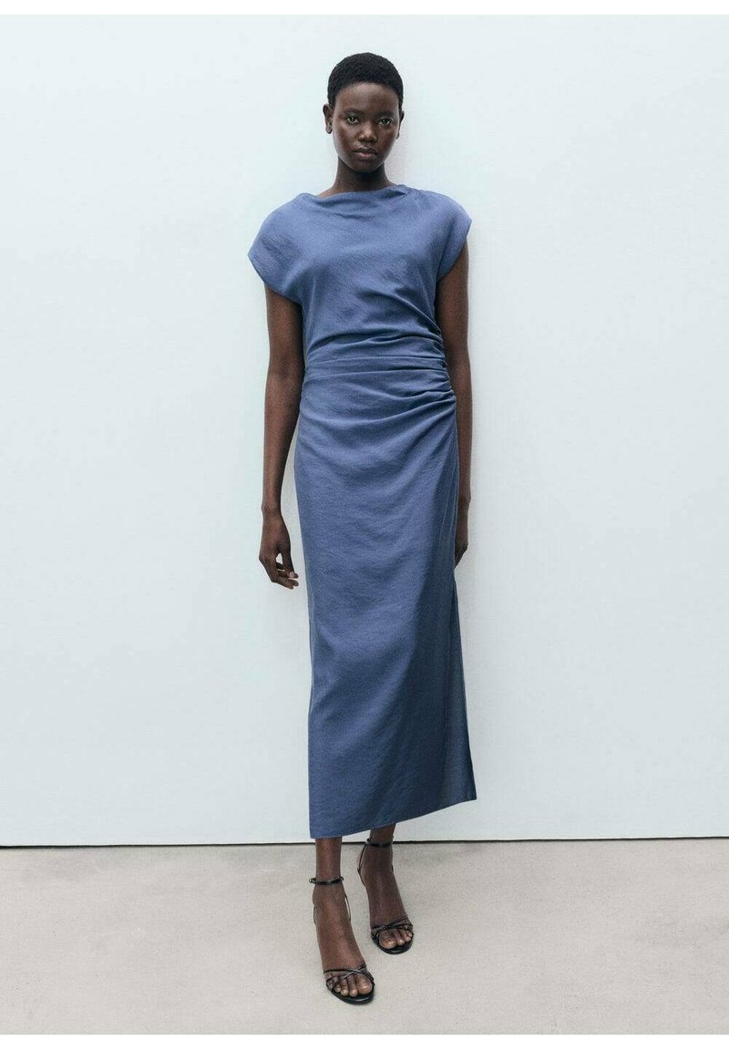 mango blue dress Ruched linen Mango Maxi Dress