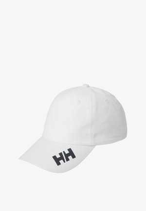 Gorra de béisbol blanca con visor curvado y logo "HH" negro en el lateral. Hecha de un tejido ligero con detalles de costura.