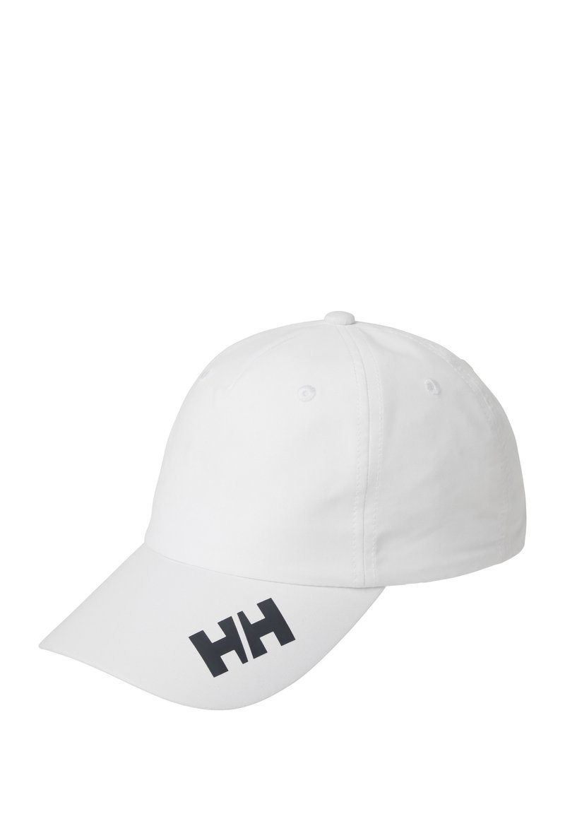 Gorra de béisbol blanca con visor curvado y logo "HH" negro en el lateral. Hecha de un tejido ligero con detalles de costura.