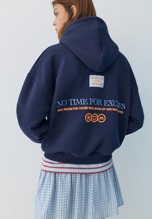 PULL&BEAR GRAPHIC - Kapuzenpullover - mottled dark blue