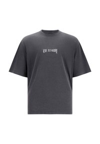 Camiseta de gran tamaño en gris oscuro, realizada en algodón suave, que presenta un logo impreso en blanco "ED HARDY" centrado en el pecho, con mangas cortas y un cuello redondo.