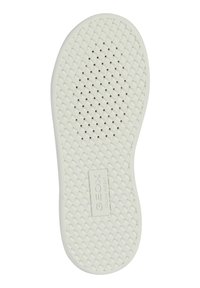 Plantilla de zapato de goma blanca con un patrón de diamante, que presenta agujeros de ventilación y una etiqueta elevada "GEOX PATENTE ITALIANA" en el costado.