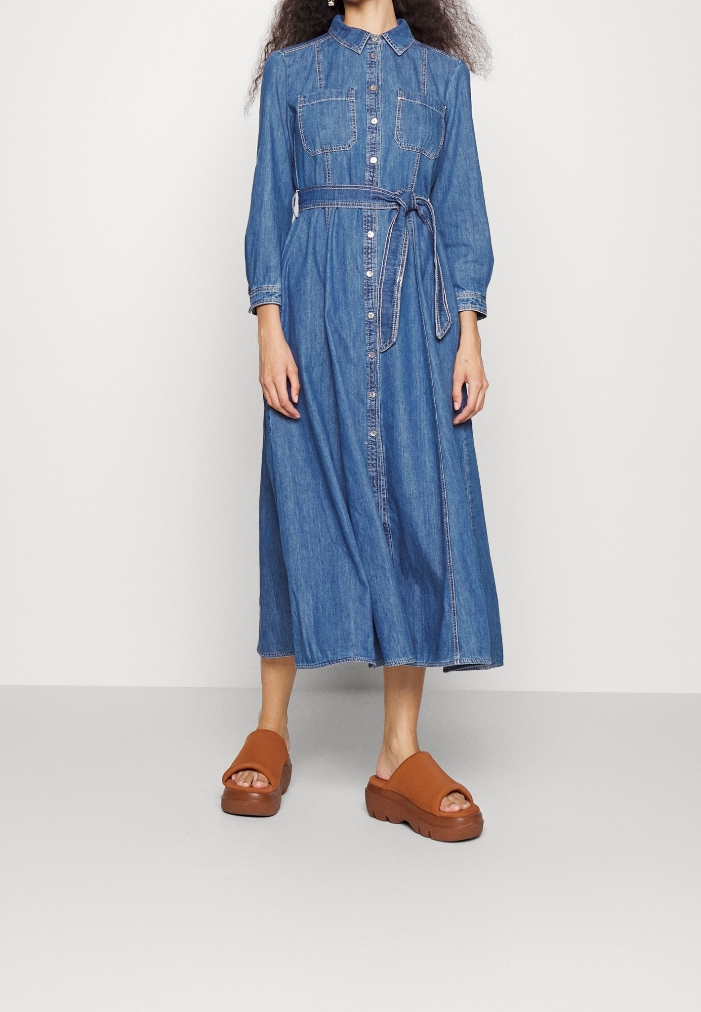 white christmas dresses Marella ALARICO Long Blue Denim Shirt Dress 24132210442 Col 003 – Izzi of  Baslow main image 1