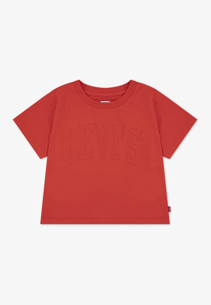 Punane puuvillane T-särk lühikeste varrukatega ja ümar kaelus. Rinnal on reljeefne "LEVI'S" logo. Sile tekstuur, mugav istuvus.