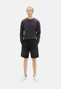 TOM TAILOR DENIM LOOSE FIT SWEAT - Shorts di jeans - used dark stone black denim