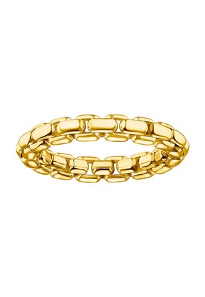 Bracciale a catena in oro con maglie rettangolari e arrotondate che formano una fascia continua e lucida.