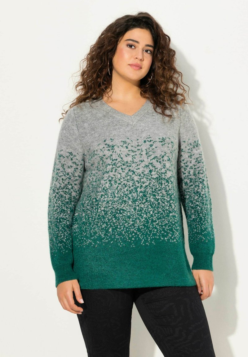 Ulla Popken GRADIENT LONG SLEEVE V-NECK - Trui - light gray melange