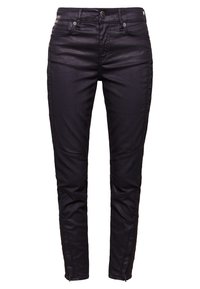 Svarta denimbyxor med slim fit, med en texturerad yta, dragkedjedetaljer vid anklarna och klassisk knappstängning.