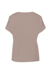 Korte mouwen, effen beige top. Kenmerkt zich door een losse pasvorm met een ronde halslijn en een zachte, gladde textuur, ideaal voor casual wear.